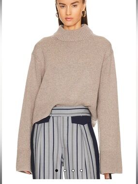 Cropped Mock Neck Sweater in Taupe